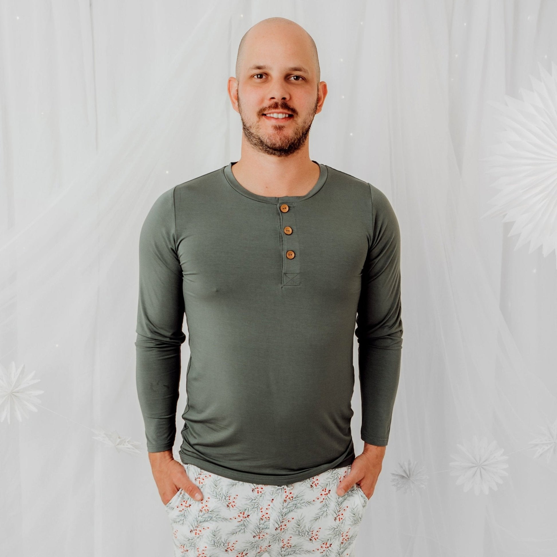 Men's Pajamas in Holly Branches - Bright Earth Apparel