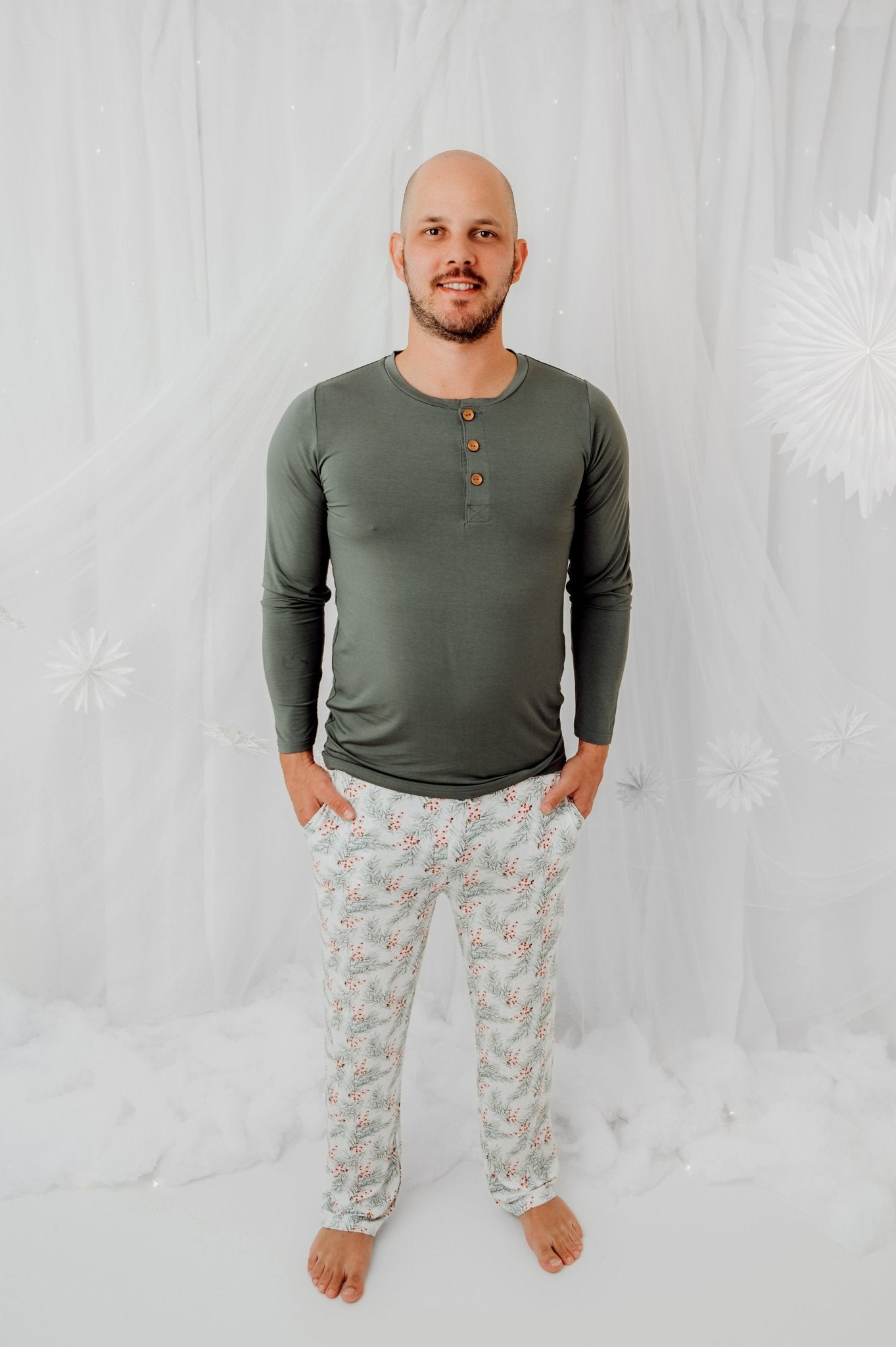 Men's Pajamas in Holly Branches - Bright Earth Apparel