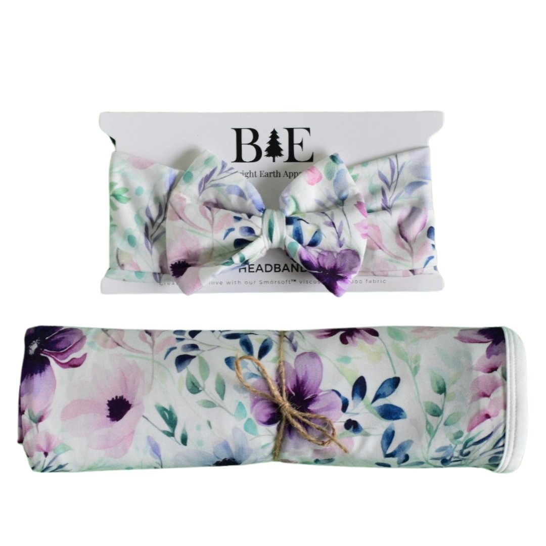 Swaddle Set in Purple Floral - Bright Earth Apparel
