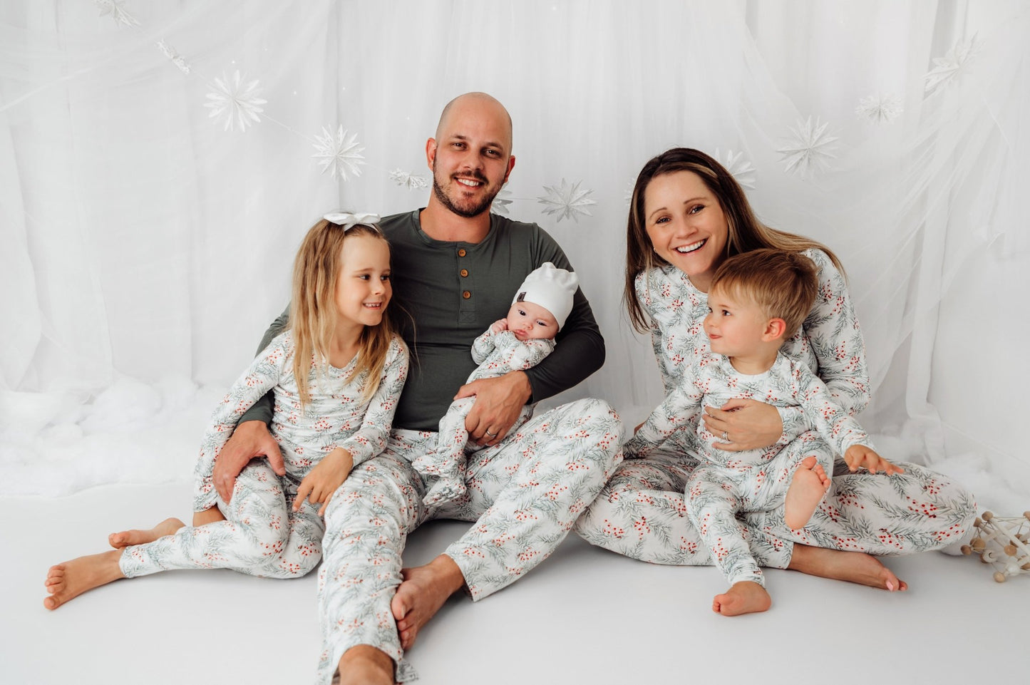 Two Piece Pajamas in Holly Branches - Bright Earth Apparel