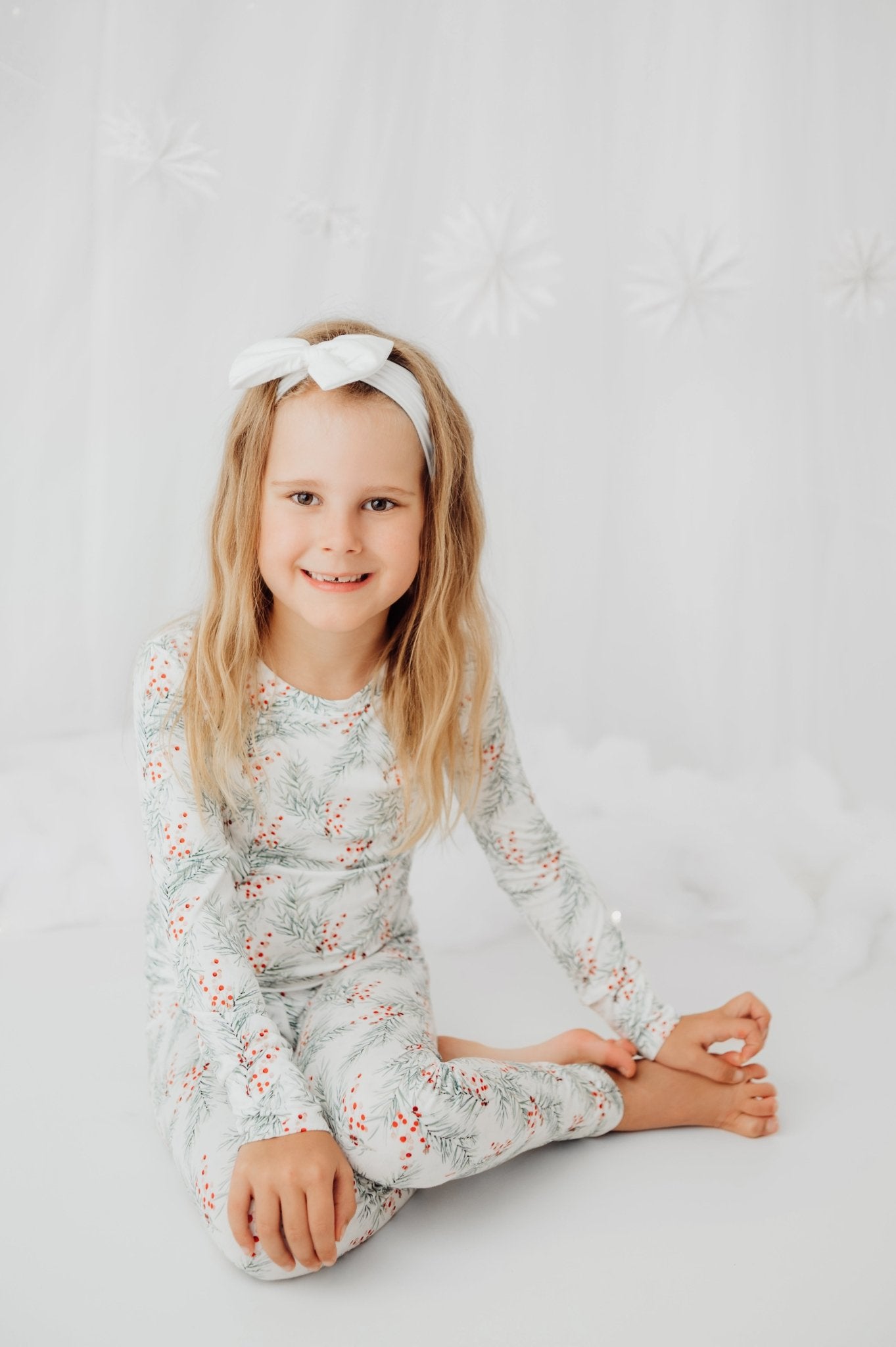 Two Piece Pajamas in Holly Branches - Bright Earth Apparel