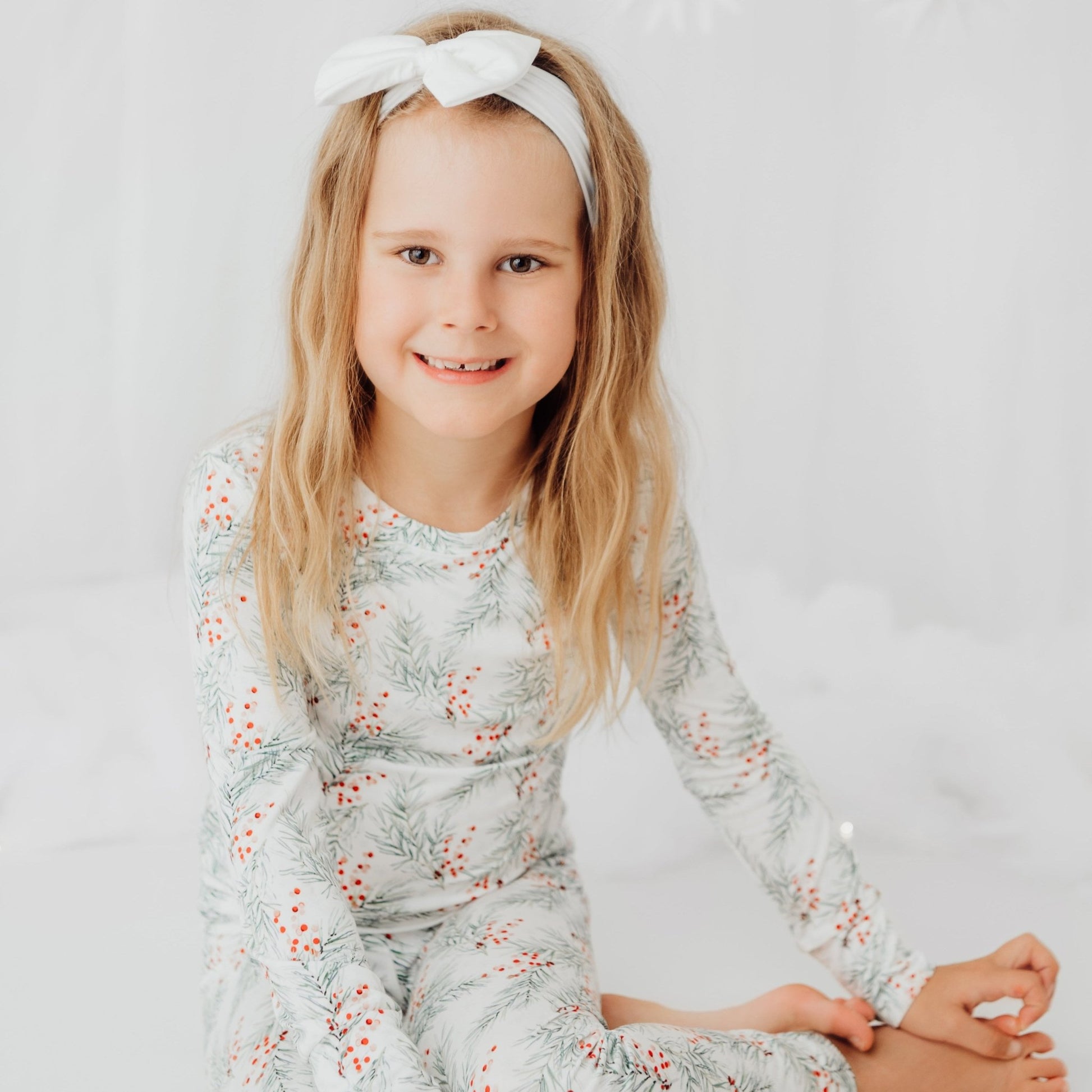 Two Piece Pajamas in Holly Branches - Bright Earth Apparel