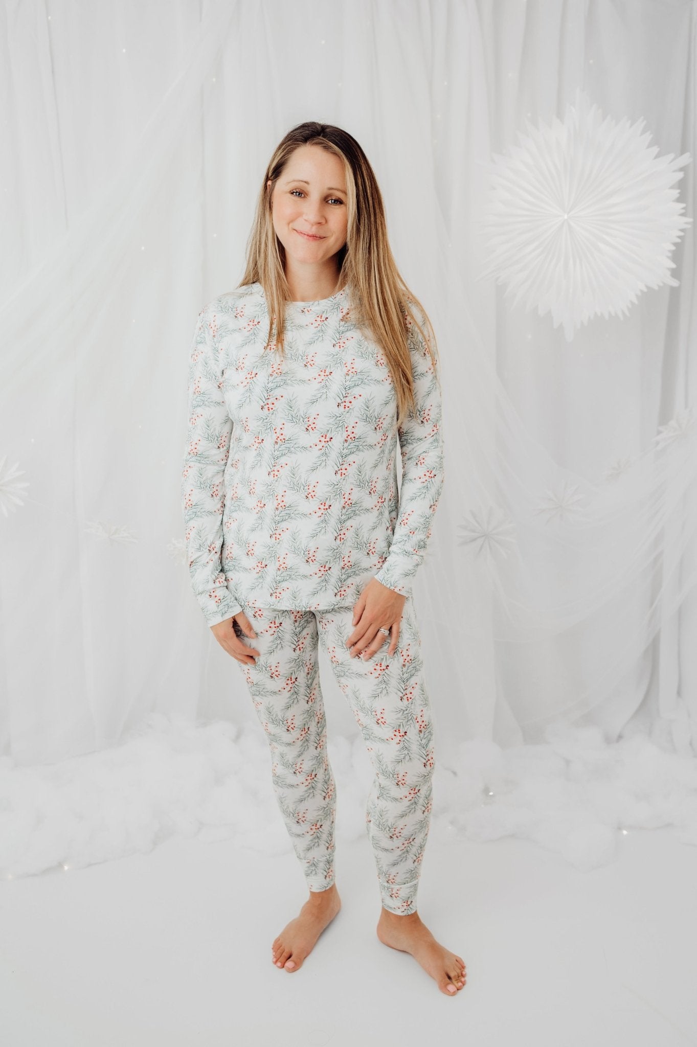 Women's Pajamas in Holly Branches - Bright Earth Apparel