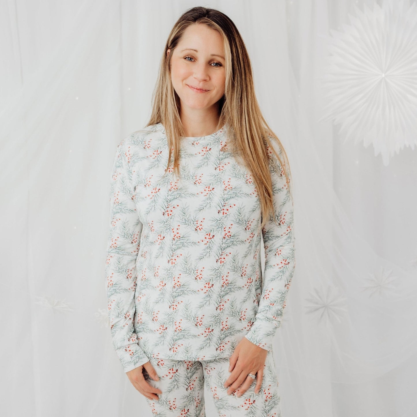 Women's Pajamas in Holly Branches - Bright Earth Apparel