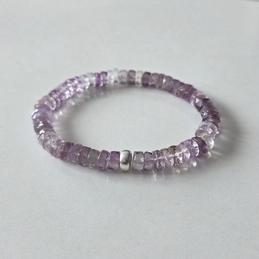 Light purple gemstone bracelet with faceted beads and silver accent, minimalist healing crystal jewelry for women
