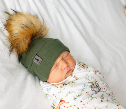 Baby Pompom Toque in Moss - Bright Earth Apparel