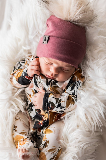 Baby Pompom Toque in Rose - Bright Earth Apparel