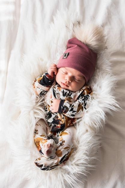 Baby Pompom Toque in Rose - Bright Earth Apparel