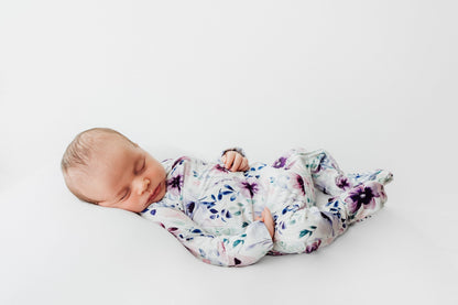 Footed Sleeper in Purple Floral - Bright Earth Apparel