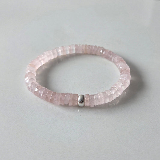 Rose Quartz Faceted Crystal bracelet with accent bead in 14K filled gold or stainless steel.