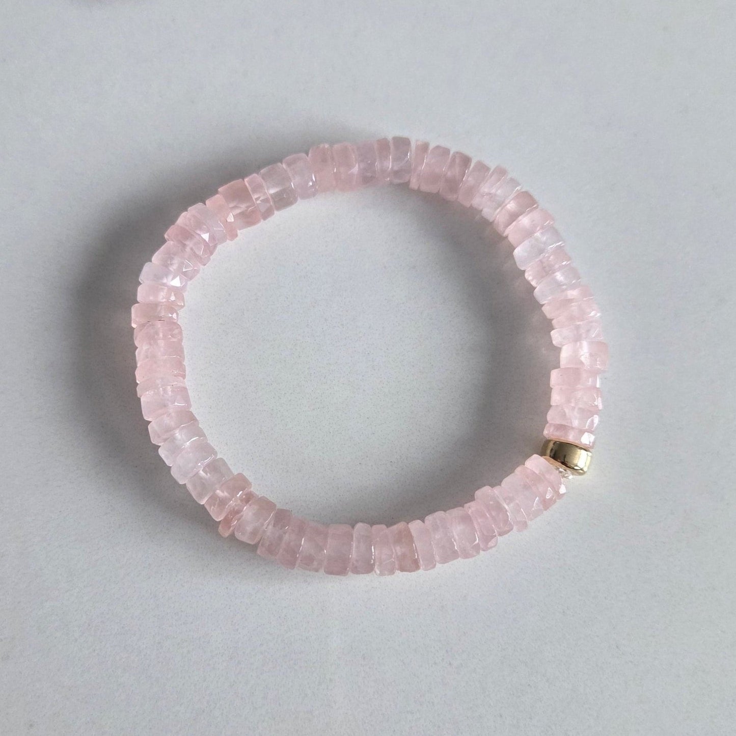 Rose Quartz Faceted Crystal bracelet with accent bead in 14K filled gold or stainless steel.