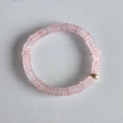 Rose Quartz Faceted Crystal bracelet with accent bead in 14K filled gold or stainless steel.
