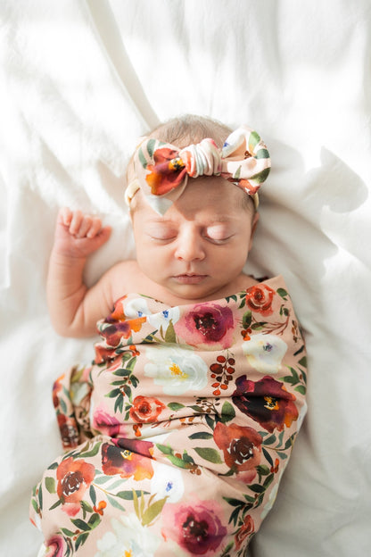 Swaddle Blanket in Peonies - Bright Earth Apparel