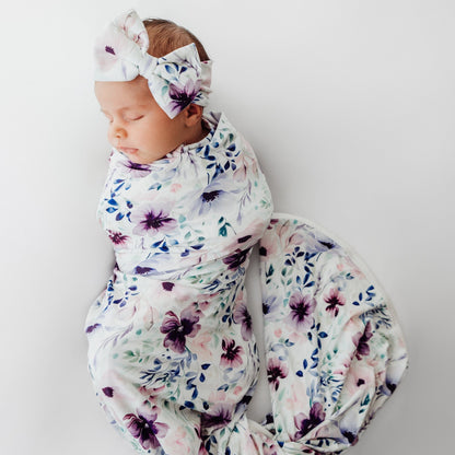 Swaddle Blanket in Purple Floral - Bright Earth Apparel