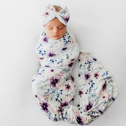 Swaddle Blanket in Purple Floral - Bright Earth Apparel