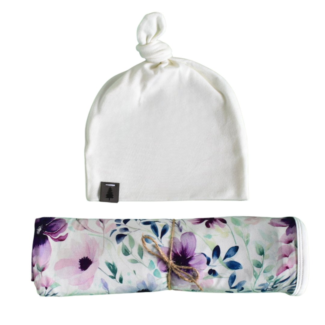 Swaddle Set in Purple Floral - Bright Earth Apparel