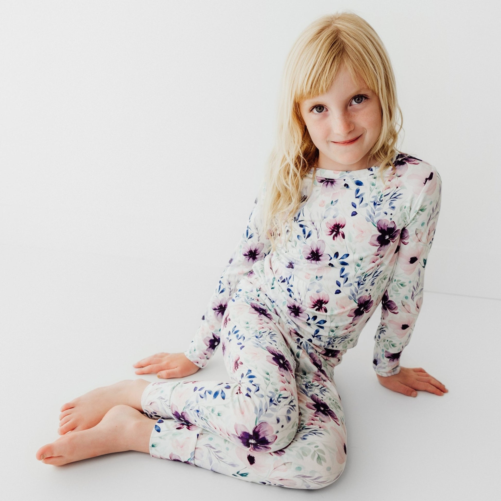 Two Piece Pajamas in Purple Floral - Bright Earth Apparel