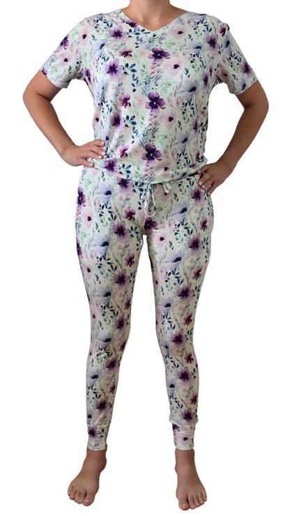 Women's Pajamas in Purple Floral - Bright Earth Apparel