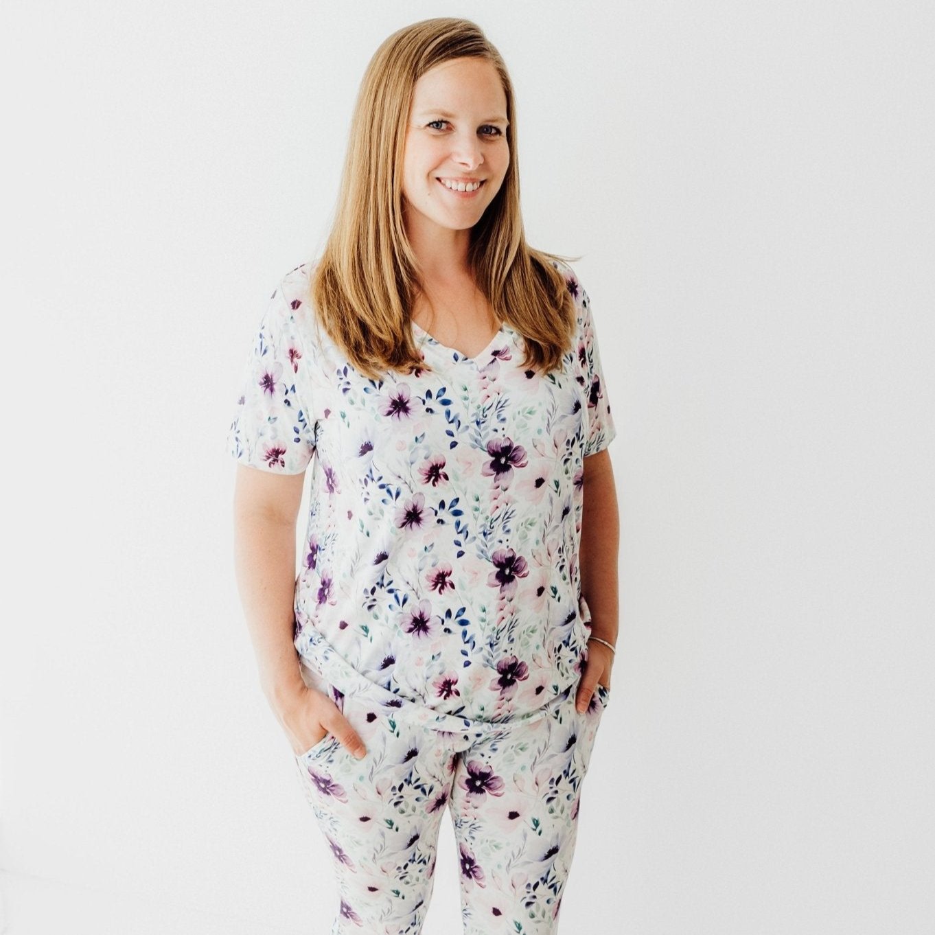 women’s bamboo pajama set floral print soft breathable matching loungewear set