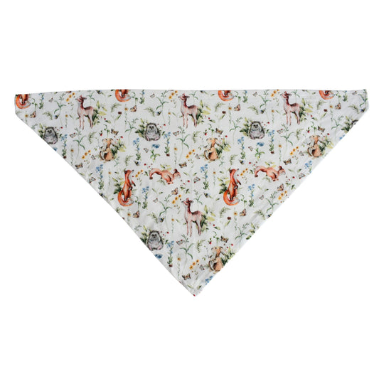 dog wearing bamboo bandana woodland print soft breathable pet accessory matching family